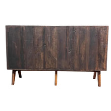 Load image into Gallery viewer, Back view of PIERRE JEANNERET low cupboard dark brown patina on a white background