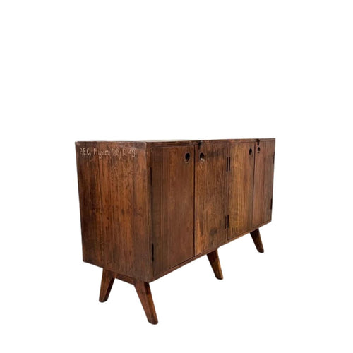 PIERRE JEANNERET Wooden sideboard with a vintage design on a white background